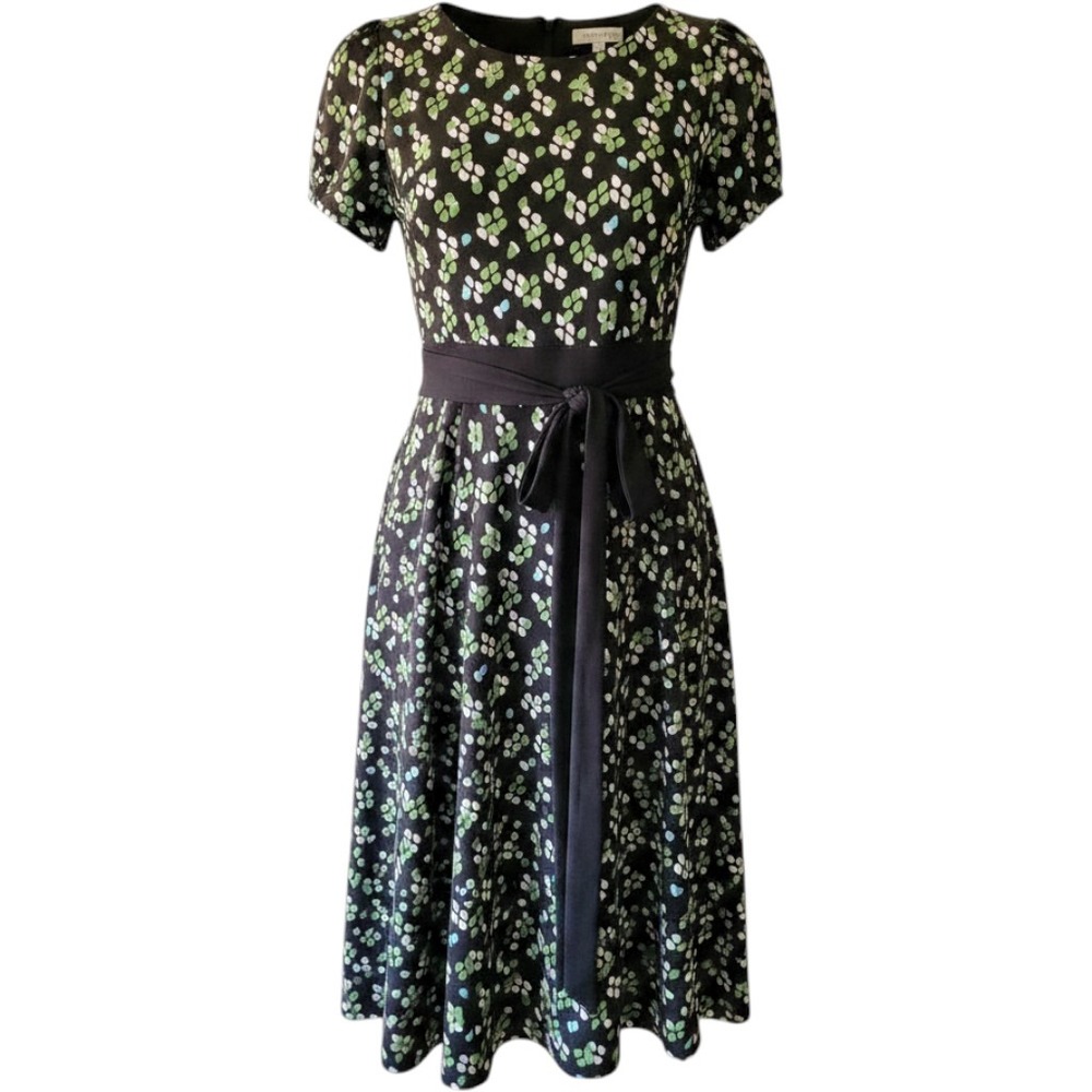 Eliza J Midi Dress Womens 14 Brown New Floral Keyhole Tie Waist 5266